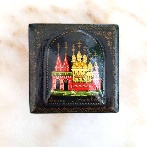 Russian Fairy Tale Small Black Laquer Trinket Box